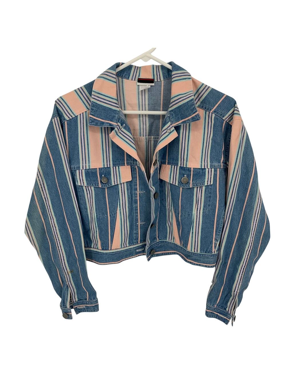 Memphis Vintage Women's Striped Peach Crop Denim Jacket Size Medium
